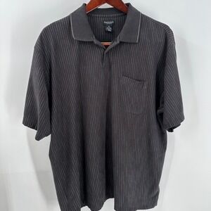 VTG Van Heusen Vertical Stripes Modern Classic Short Sleeve Shirt Black Sz XL